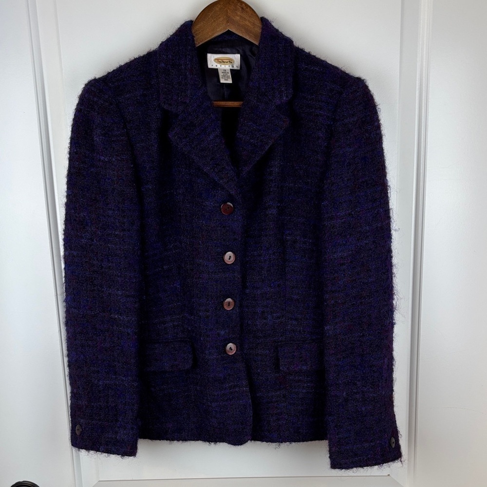 Talbots Petites Wool Mohair Blazer Purple Tweed Jacket 12P Vintage USA Made